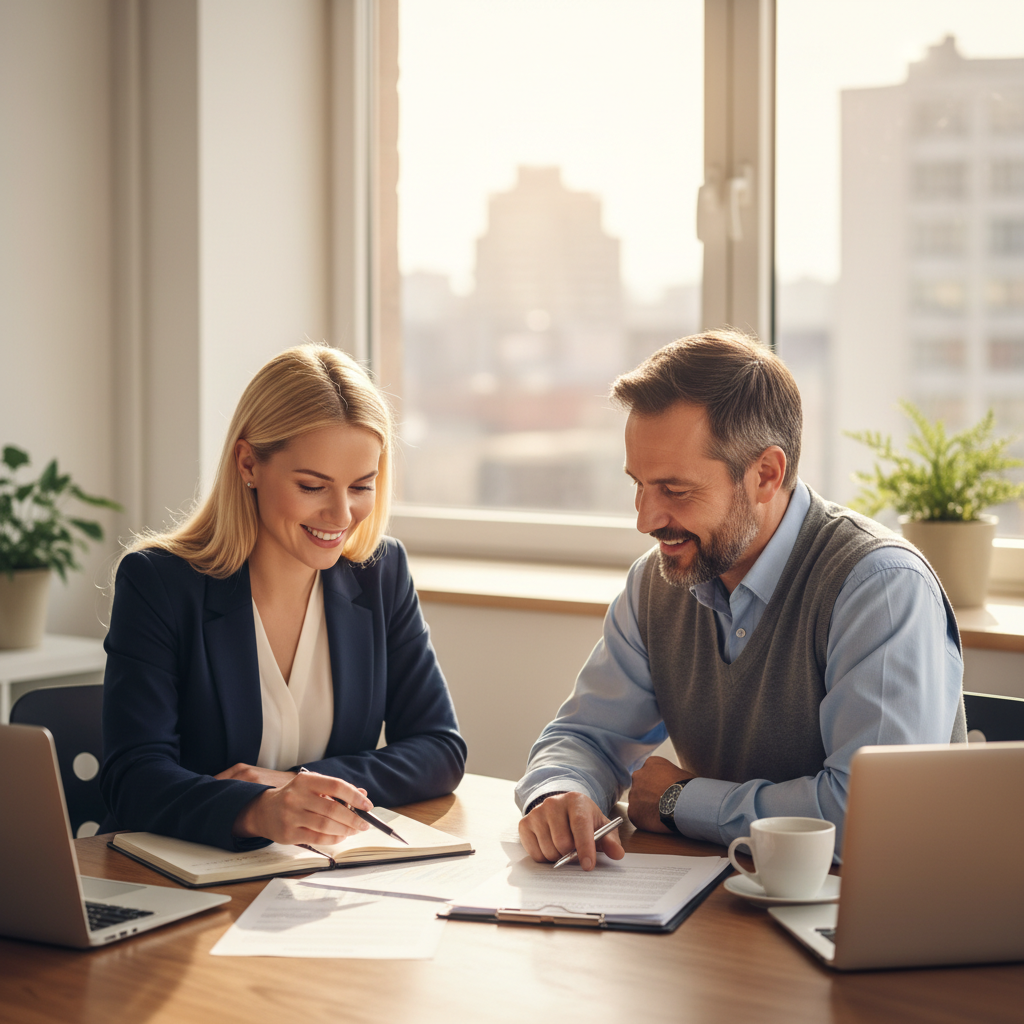 Small business owner receiving retirement mandate compliance consultation from financial advisor