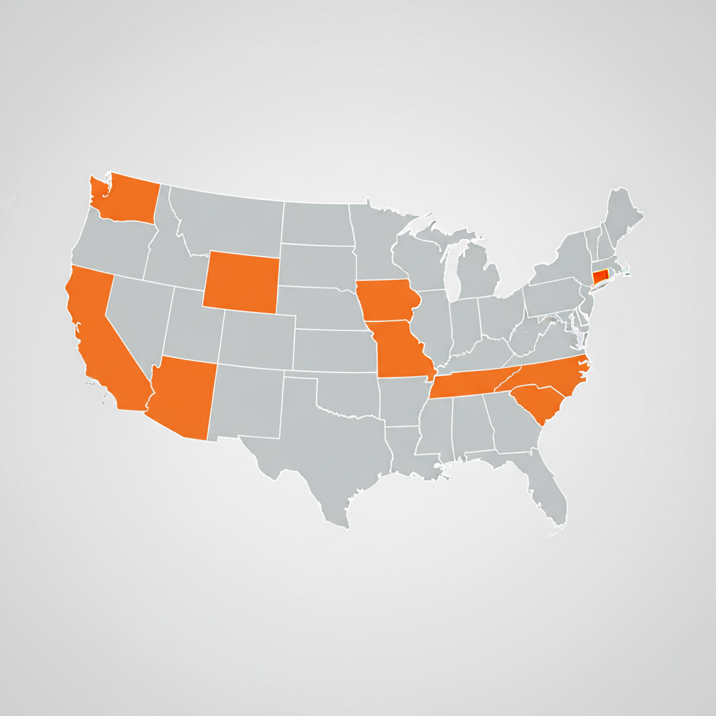 US map showing 17 states with active retirement mandate programs in 2026 including California CalSavers and New Jersey RetireReady